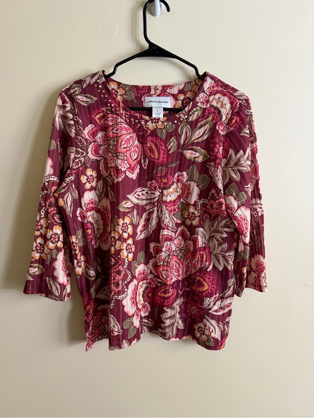 Alfred Dunner Burgundy Floral Scoop Neck Blouse
